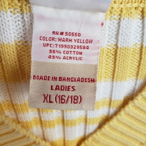Faded Glory VNeck Yellow and White Striped Sweater Sz XL - Picture 8 of 8